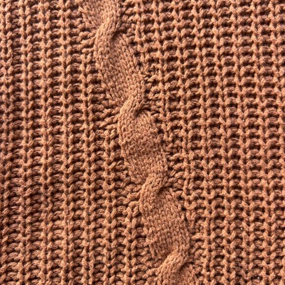 Express Sweater Women's M Brown Turtleneck Fisherman Chunky 3/4 Sleeve Pullover - Picture 5 of 12